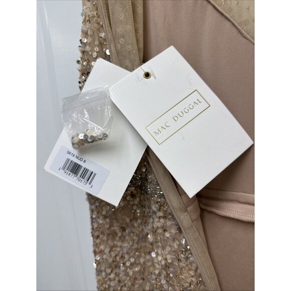 New Mac Duggal Size 8 Beige 5619 Embellished Illusion High Neck Cap Sleeve Gown - Picture 11 of 12